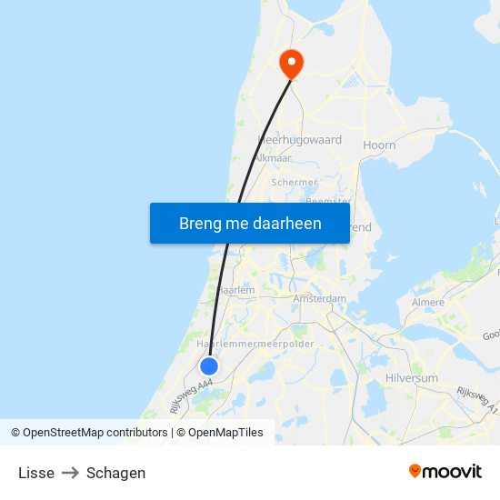 Lisse to Schagen map