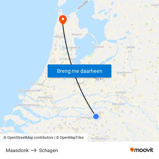 Maasdonk to Schagen map