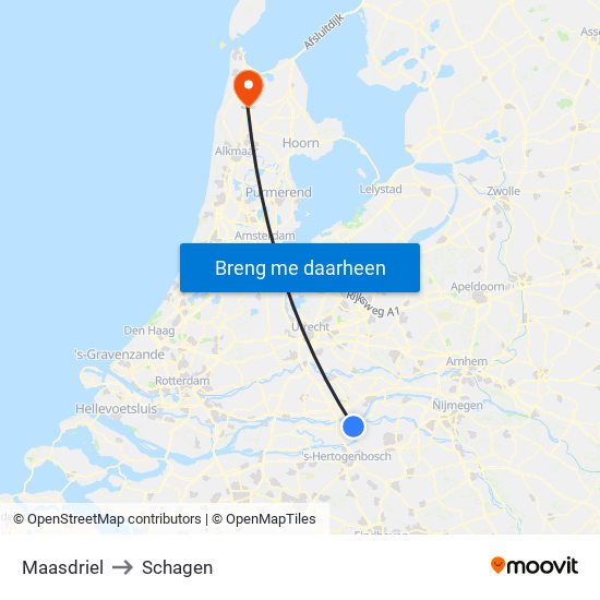 Maasdriel to Schagen map