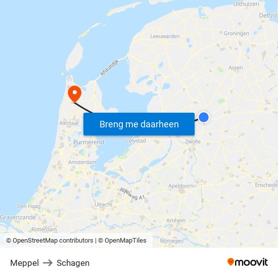 Meppel to Schagen map