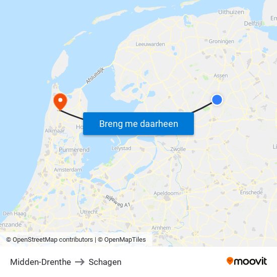 Midden-Drenthe to Schagen map