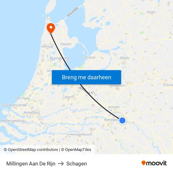 Millingen Aan De Rijn to Schagen map