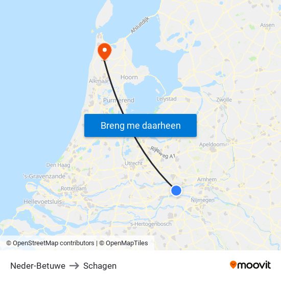 Neder-Betuwe to Schagen map