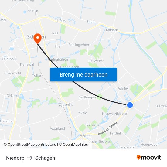 Niedorp to Schagen map