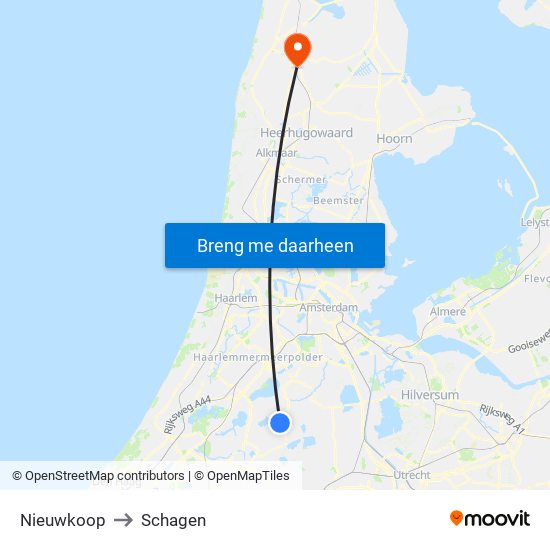 Nieuwkoop to Schagen map