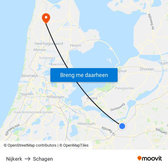 Nijkerk to Schagen map