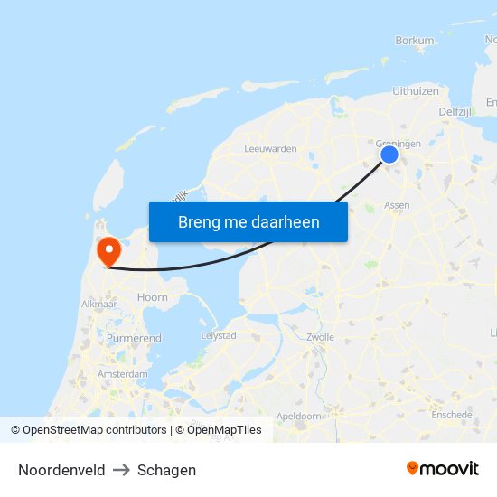 Noordenveld to Schagen map