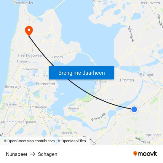 Nunspeet to Schagen map