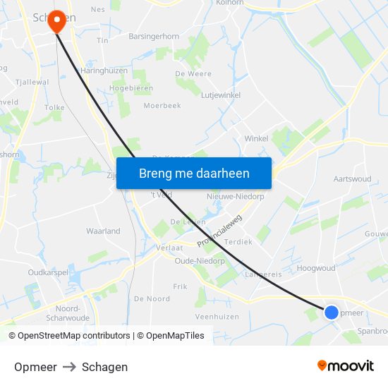 Opmeer to Schagen map