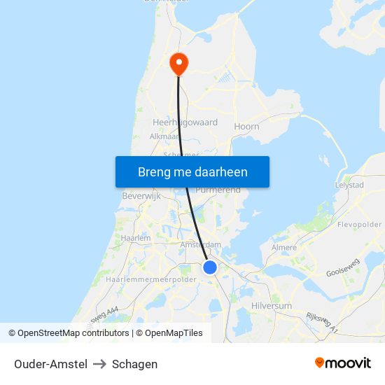 Ouder-Amstel to Schagen map