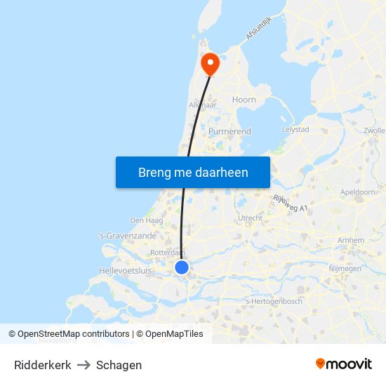 Ridderkerk to Schagen map