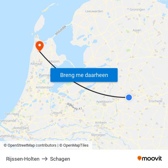 Rijssen-Holten to Schagen map