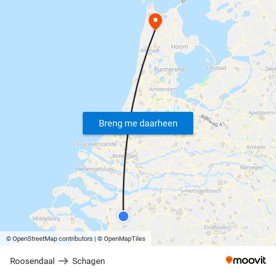 Roosendaal to Schagen map