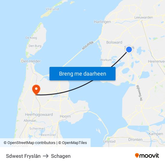Sdwest Fryslân to Schagen map
