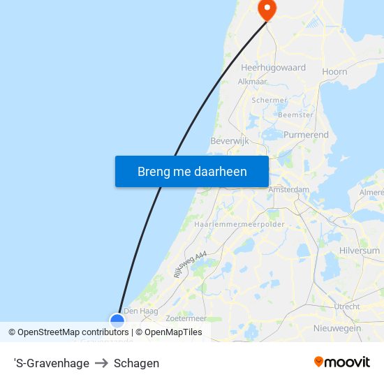 'S-Gravenhage to Schagen map