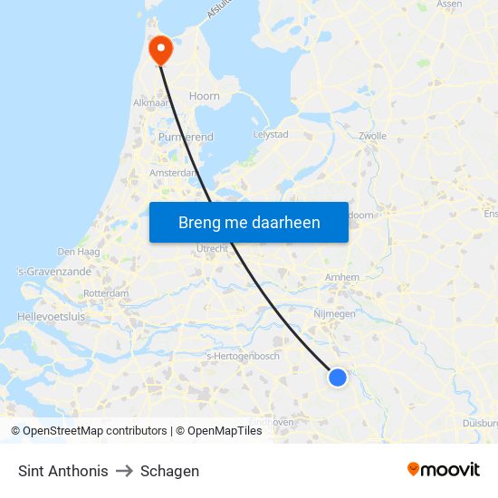 Sint Anthonis to Schagen map