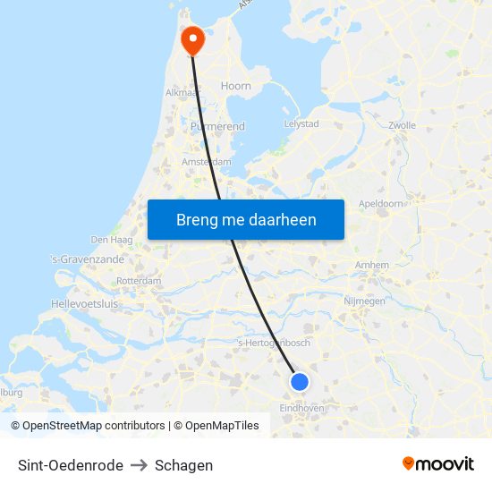 Sint-Oedenrode to Schagen map