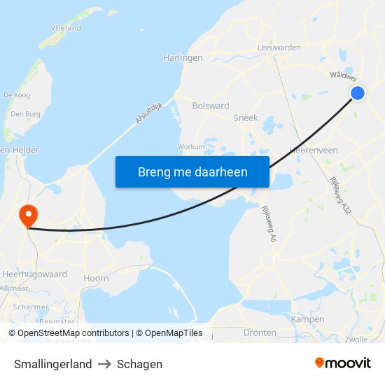 Smallingerland to Schagen map