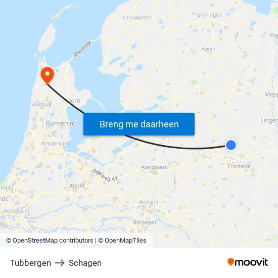 Tubbergen to Schagen map