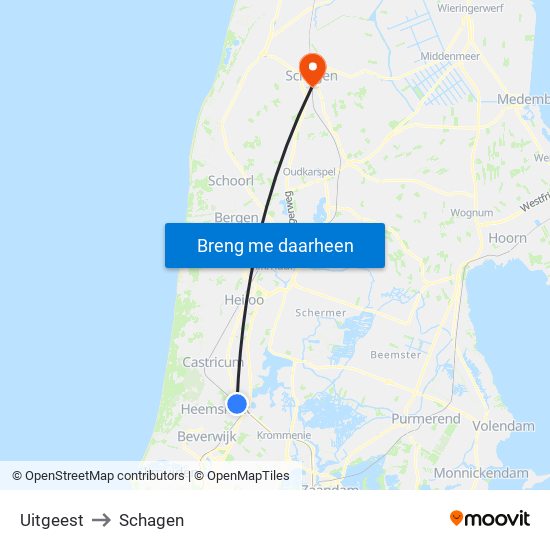 Uitgeest to Schagen map