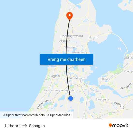 Uithoorn to Schagen map