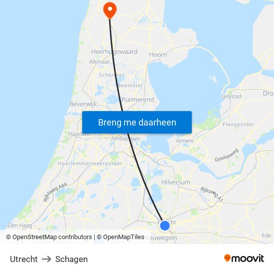 Utrecht to Schagen map