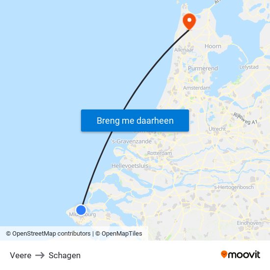 Veere to Schagen map