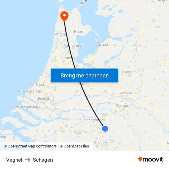 Veghel to Schagen map