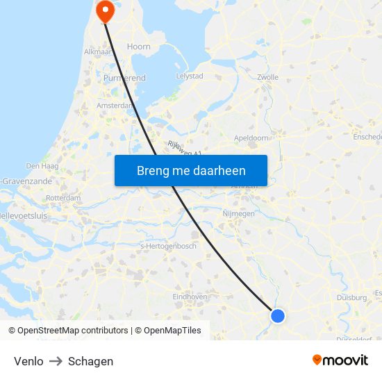 Venlo to Schagen map