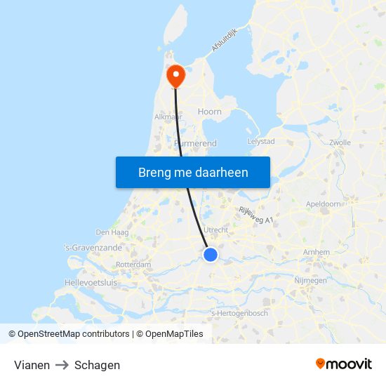 Vianen to Schagen map