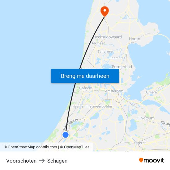 Voorschoten to Schagen map