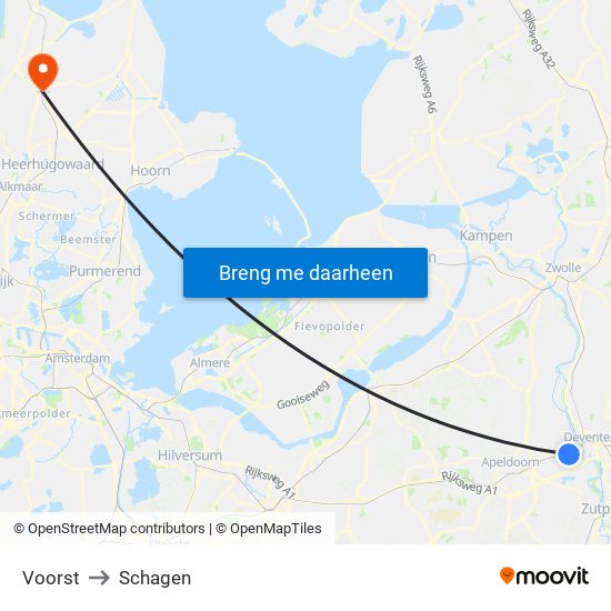 Voorst to Schagen map