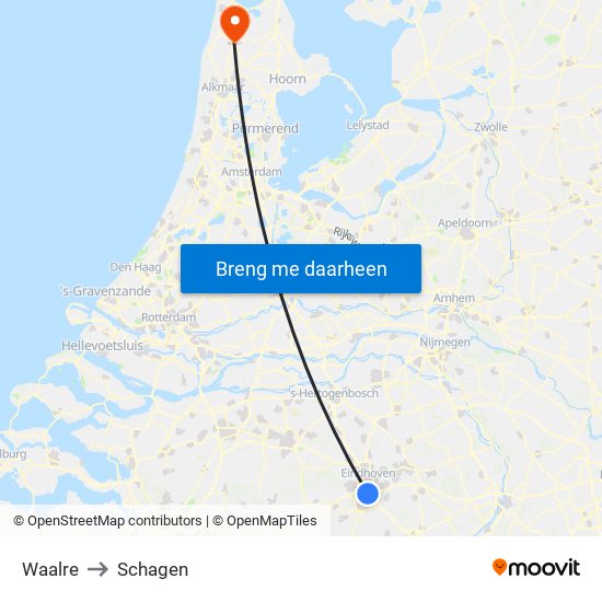 Waalre to Schagen map