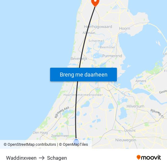 Waddinxveen to Schagen map