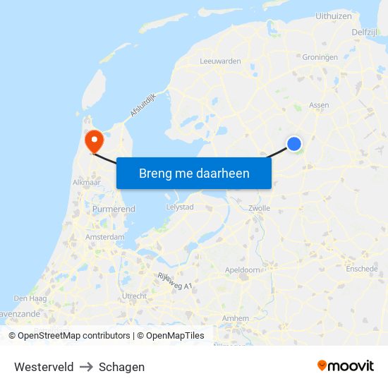 Westerveld to Schagen map