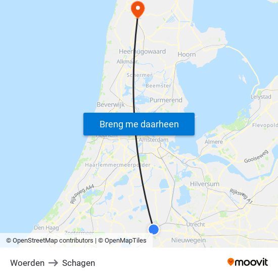 Woerden to Schagen map