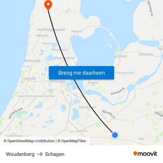 Woudenberg to Schagen map