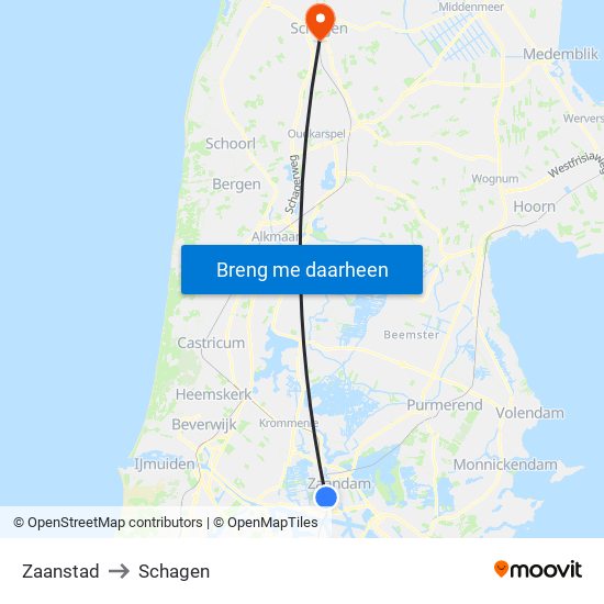 Zaanstad to Schagen map