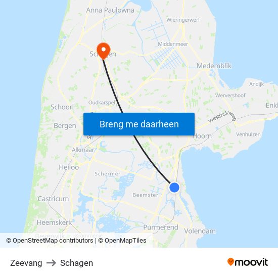 Zeevang to Schagen map