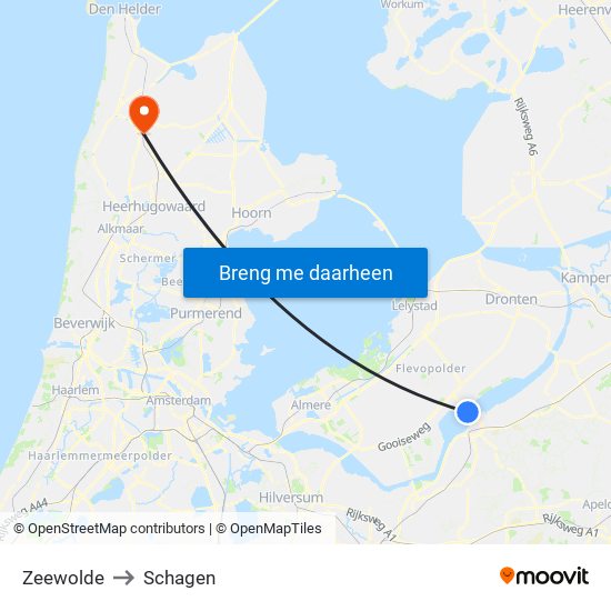 Zeewolde to Schagen map