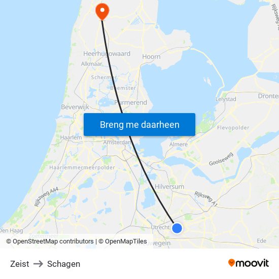 Zeist to Schagen map