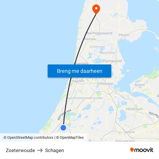 Zoeterwoude to Schagen map