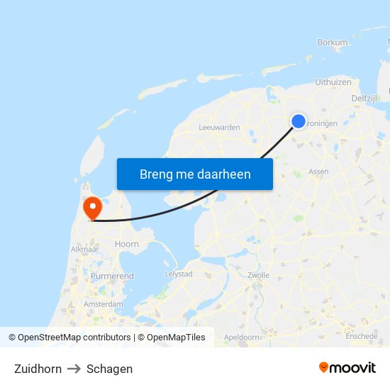 Zuidhorn to Schagen map