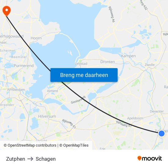 Zutphen to Schagen map