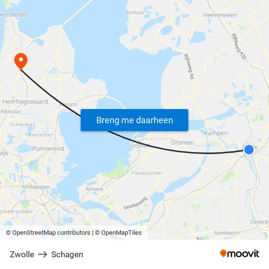 Zwolle to Schagen map