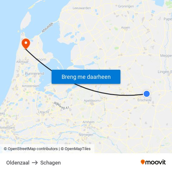 Oldenzaal to Schagen map