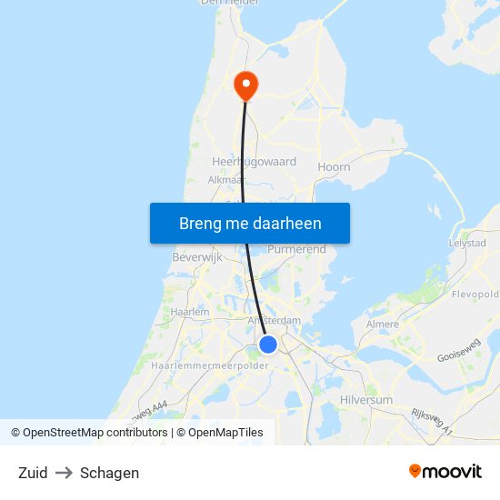 Zuid to Schagen map