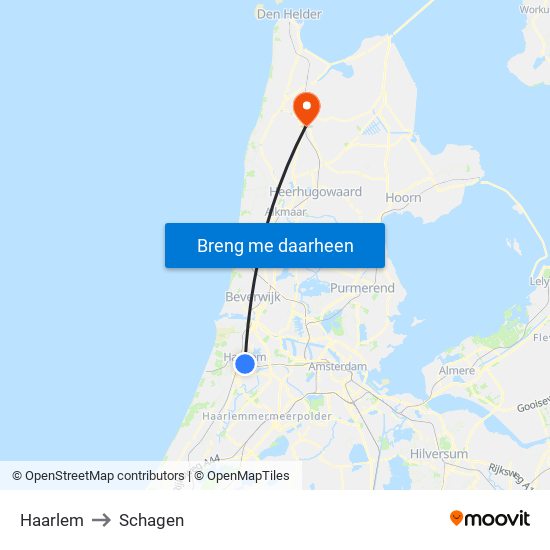 Haarlem to Schagen map