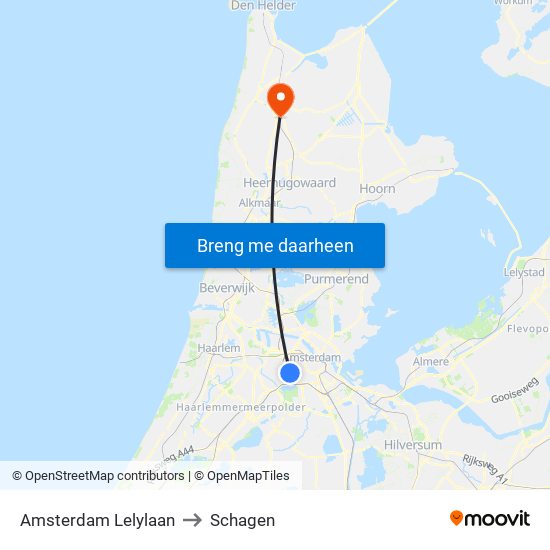 Amsterdam Lelylaan to Schagen map