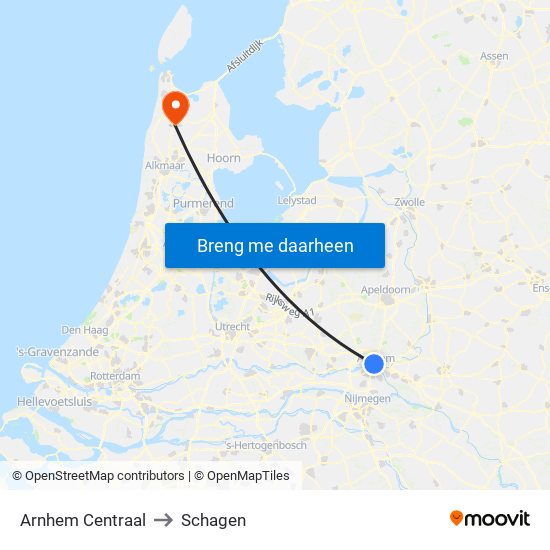 Arnhem Centraal to Schagen map